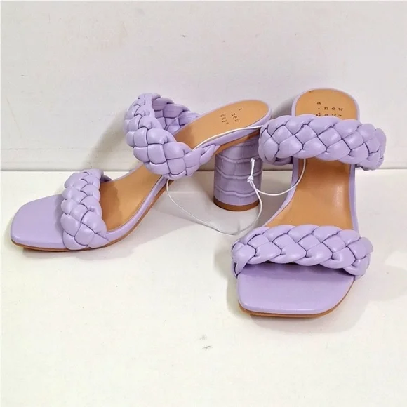 A New Day Lilac Purple Basil Slip On Double Band Woven Mule Heels New! - Picture 1 of 10